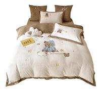 SLOPSS Cartoon Milk Velvet Thick Bed Sheet Four-Piece Cute Bear Embroidery Quilt Cover Warm Skin-Friendly Bedding (Color Size : (A 1.5m)