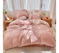 SLOPSS Cartoon Style Autumn And Winter Thick Milk Bed Sheet Four-Piece Cute Bear Cherry Quilt Cover Warm Velvet Bedding (Color A Size 1.5m) (C 4 Piece Suit)