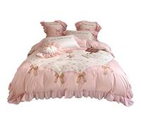 SLOPSS Cartunato Stella Long-Star Puro a Quattro Pezzi Cuore Piumino in Cotone Arruffato di Copertina (Colore: Dimensione 1,5 (Rosa 2m)