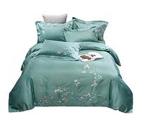 SLOPSS Chinese Style Four-Piece Set Spray Embroidery Quilt Cover Cotton Linen Double Bed (Color Pink Size : (Green 2m)