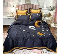 SLOPSS Cotton 100 Bedding Sets Quilt Cover Duvet Covers Set King Size Twin Double 220&Times;240Cm Cartoon Embroidery Navy Pink (Blue Queen)