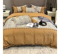 SLOPSS Cotton Brushed Embroidery Four-Piece Digital Printing Quilt Cover Sheet Thick Bedding (Color Blue Size : (Yellow 2m)
