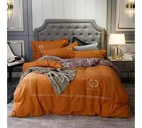 SLOPSS Cotton Covers Duvet Bedding Set Bed 4 PCS Quilt Cover Sets Flat Sheet Twin Double Size Soft Warm Flannel (Orange King)