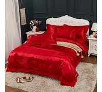 SLOPSS Cotton Pink Bedding Double Twin King Size Quilt Cover Duvet Covers Satin Jacquard 4 Piece Bed Sheet Set (B Queen)