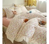 SLOPSS Cotton Vintage Small Flower Pattern Bedding Lace Duvet Set for Girls Quilt Cover Sheet Pillow Shams all Season 8m Bed-2 (Color (1)