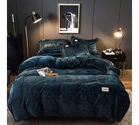 SLOPSS Covers Beds Pink Grey Winter Soft Warm Smooth Flannel Duvet Set Quilt Cover Flat Sheet Twin Double Size Bed Adult Bedding (Blue King)