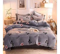 SLOPSS Covers Floral Double Size Grey And Pink Duvet Quilt Cover Flat Sheet Bedding Set Sets Yellow Childrens Winter Warm Flannel Twin King (E Full)