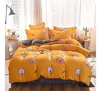 SLOPSS Covers Floral Double Size Grey And Pink Duvet Quilt Cover Flat Sheet Bedding Set Sets Yellow Childrens Winter Warm Flannel Twin King (B Full)