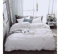 SLOPSS Covers Pieces Twin Double King Size Quilt Flat Sheet Pillowcases Super Soft Bedding 4 Piece Set Duvet Cover (White Queen)
