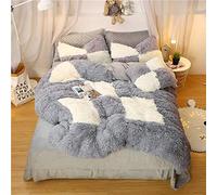 SLOPSS Covers with Fitted Bedding King Double Size Duvet Twin Set Quilt Cover Sets Flat Sheet Fleece Warm (A Queen)