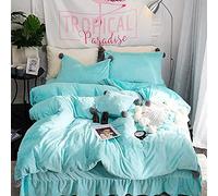 SLOPSS Covers with Fitted Set Grey And White Bedding Duvet Quilt Cover Sets Flat Sheet 4 PCS Double Bed King Size Twin (Green Queen)