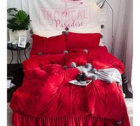 SLOPSS Covers with Fitted Set Grey And White Bedding Duvet Quilt Cover Sets Flat Sheet 4 PCS Double Bed Size Twin (Red King)