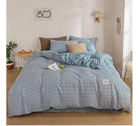 SLOPSS Cream Plaid Four- Girl Heart Washing Quilt Cover Cute Bed Sheet Three- Piece Home Textile Bedding (Color : King(260x230cm)) (Full(200x220cm))