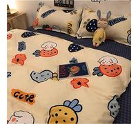 SLOPSS Cute Korean Cartoon Bear Head Ins Washed Cotton Four- Piece Set Sheet Quilt Cover Dorm Bedding 8m Bed (Color (2)
