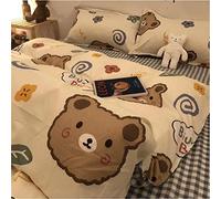 SLOPSS Cute Korean Cartoon Bear Head Ins Washed Cotton Four- Piece Set Sheet Quilt Cover Dorm Bedding 8m Bed (Color (5)