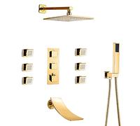 SLOPSS di Doccia a Pioggia Termostatico Oro Mixer a Pioggia Doccia Set Combinato Set da Doccia da Bagno Montato da Bagno con Pioggia con Doccia, Doccia Portatile, getti per Il Corpo, Rubinetto della