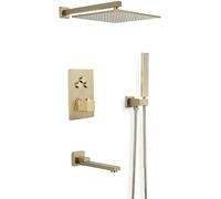 SLOPSS Doccia Classica, in Ottone Oro Spazzolato Ottone Conceale a Parete a Parete Montaggio Doccia Set di rubinetti con Doccia a Pioggia Quadrata da 10-12 "e Rubinetto