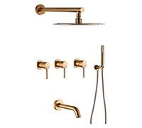 SLOPSS Doccia con beccuccio di Vasca, Rosa Spazzolata d Doccia Set di rubinetti, Pioggia da 10 "con Doccia a Mano, Rubinetto della Doccia vano, cavalcatura a Parete