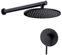 SLOPSS Doccia, Set da Doccia per Bagno Nero in Ottone Massiccio Braccio per la Doccia da Bagno 8-12 Pollici Pioggia Rotonda Set Mixer a Un Modo, Set di Doccia di Lusso a Parete, 12 Pollici.