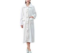 SLOPSS Donne morbide Calde in Flanella Accapesa Solida Addensare Un Abito Lungo con Tasche Abbigliamento da Notte Autunno Inverno da Notte