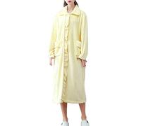 SLOPSS Donne morbide Calde in Flanella Accapesa Solida Addensare Un Abito Lungo con Tasche Abbigliamento da Notte Autunno Inverno da Notte