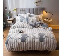 SLOPSS Double Bed Covers Size Floral Bedding Duvet Set with Fitted Sheet Winter Quilt Cover Sets Soft Warm Flannel Single Twin King Dou (C Queen)