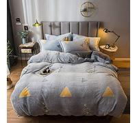 SLOPSS Double Bed Covers Size Floral Bedding Duvet Set with Fitted Sheet Winter Quilt Cover Sets Soft Warm Flannel Single Twin King Dou (D Queen)