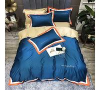 SLOPSS Double Bed Navy Bedding Pieces Egyptian Cotton Size Duvet Covers Set Include Quilt Cover Flat Sheet 270 cm+2 Pillowcases (Blue King)