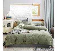 SLOPSS Double Bed Yellow Winter Soft Flannel Thick Warm Fabric Bedding Duvet Set Include Quilt Cover Flat Sheet cm 2 Pillowcases (Green King)