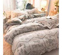 SLOPSS Double Christmas Duvet Covers King with Fitted Sheet Bedding Set Winter Quilt Cover Sets Soft Warm Flannel Twin Size Elk 3D Engraving (Grey a Queen)