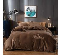 SLOPSS Double Covers Red Size Bedding Sets Winter Duvet Set Quilt Cover Flat Sheet Soft Warm Flannel Twin (Brown King)