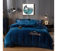 SLOPSS Double Covers Red Size Brown Bedding Sets Winter Duvet Set Quilt Cover Flat Sheet Soft Warm Flannel Twin (Blue King)