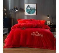 SLOPSS Double Covers Size Brown Bedding Sets Winter Duvet Set Quilt Cover Flat Sheet Soft Warm Flannel Twin (Red King)