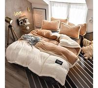 SLOPSS Double Fleece Winter Duvet Bedding Set Quilt Cover Sets Flat Sheet Super Soft Warm Thick Twin 4 PCS Beige (Brown King)