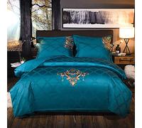 SLOPSS Double Grey Embroidery Satin Sets King Size Cotton Bedding Set Duvet Covers Quilt Cover (A Queen)