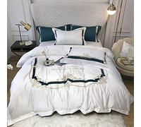 SLOPSS Double Set King Size Green Bedding Sets Duvet Covers Quilt Cover Flat Sheet Pillowcases Silk Cotton Satin 4pcs (White Queen)