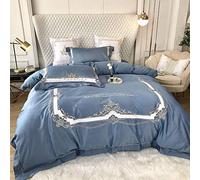 SLOPSS Double Set King Size Green Bedding Sets Duvet Covers Quilt Cover Flat Sheet Pillowcases Silk Cotton Satin 4pcs (Blue Queen)