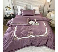SLOPSS Double Set King Size Green Bedding Sets Duvet Covers Quilt Cover Flat Sheet Pillowcases Silk Cotton Satin 4pcs (Purple Queen)