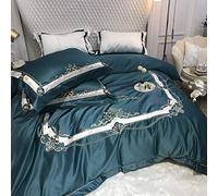 SLOPSS Double Set Size Bedding Sets Duvet Covers Quilt Cover Flat Sheet Pillowcases Silk Cotton Satin 4pcs (Green King)