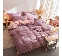 SLOPSS Double Size Beige Covers Grey Fleece Winter Duvet Bedding Set Flannel Warm Thick Quilt Cover Sets Flat Sheet Twin King 4 PCS (Purple Queen)