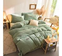 SLOPSS Double Size Beige Covers Grey Fleece Winter Duvet Bedding Set Flannel Warm Thick Quilt Cover Sets Flat Sheet Twin King 4 PCS (Green Queen)