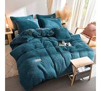 SLOPSS Double Size Beige Covers Grey Fleece Winter Duvet Bedding Set Flannel Warm Thick Quilt Cover Sets Flat Sheet Twin King 4 PCS (Blue Queen)