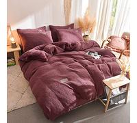 SLOPSS Double Size Beige Covers Grey Fleece Winter Duvet Bedding Set Flannel Warm Thick Quilt Cover Sets Flat Sheet Twin King 4 PCS (Red Queen)