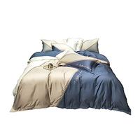 SLOPSS Double-Strand Long-Staple Four-Piece Set Pure Satin Bedding Contrast Stitching Cotton Quilt Cover (Color Size (Blue 2.0m (6.6 Feet) Bed)