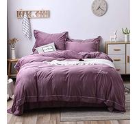 SLOPSS Duvet Bedding Set Bed Quilt Cover Sets Flat Sheet Twin Double Size Soft Warm Flannel Thick Gray Blue Green (Purple King)