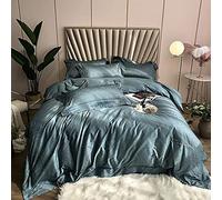 SLOPSS Duvet Bedding Set Thread Count Egyptian Cotton Double Queen Size PCS Quilt Cover Flat Sheet 270 cm+2 Pillowcases (Blue Full)