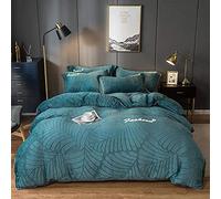 SLOPSS Duvet Double Coral Four-Piece Winter Double-Sided Fleece Sheet French Quilt Cover Milk Flannel Bedding-Pink Jade_1.2-135m Bed (Dark Green 1.2)