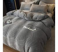 SLOPSS Duvet Double Coral Four-Piece Winter Double-Sided Fleece Sheet French Quilt Cover Milk Flannel Bedding-Pink Jade_1.2-135m (Silver Gray 1.8m Bed)