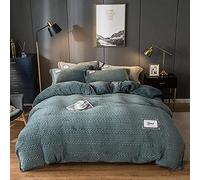 SLOPSS Duvet Double Coral Four-Piece Winter Double-Sided Fleece Sheet French Quilt Cover Milk Flannel Bedding-Pink Jade_1.2-135m (Athens Navy 1.8m Bed)