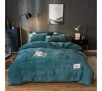 SLOPSS Duvet Double Coral Four-Piece Winter Double-Sided Fleece Sheet French Quilt Cover Milk Flannel Bedding-Pink Jade_1.2-135m Bed (Athens Dark Green 1.2)